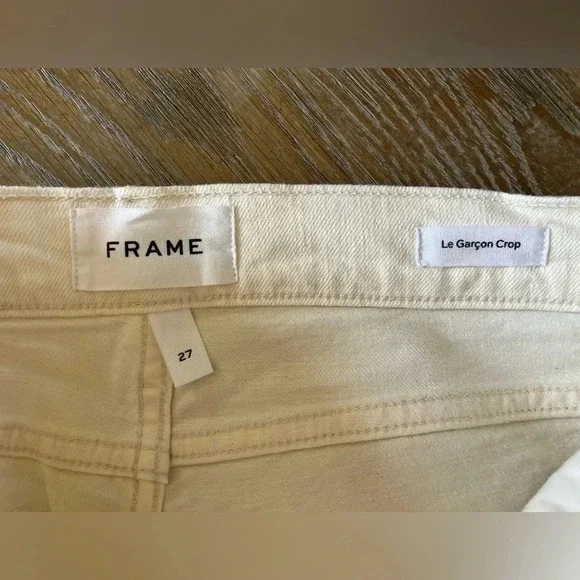 FRAME Mid-Rise Straight “Le Garçon Crop” Jeans in Creamy White - Picture 6 of 7